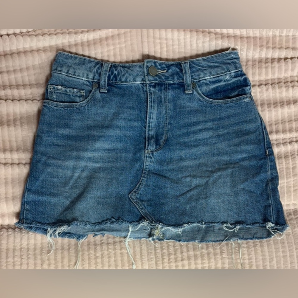 PAIGE Blue Frayed Hem Mini Skirt